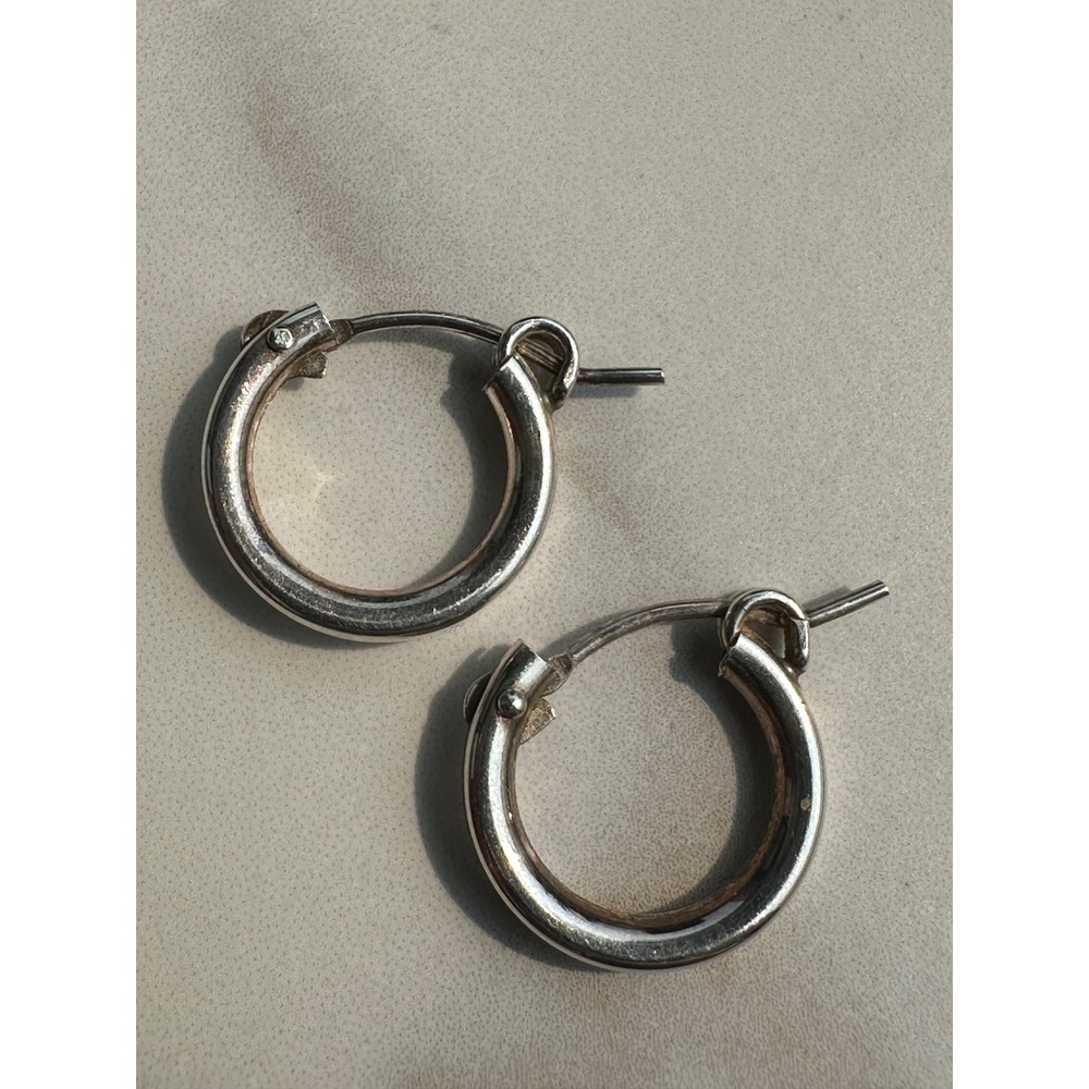 Sterling Silver Small Hoop Earrings JWA 925 Minimalist Hinged 15mm 1.03g Silver